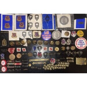 Vintage Lot Of Military Army Pins Metals Brass Belt Buckles And More!